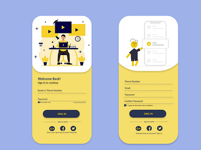 Sign In & Sign Up E-Learning Mobile App Free UI kits