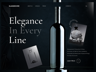 The main screen of the site for the manufacturer of luxury glass branding design glass landing page minimalism typography ui ux web web site