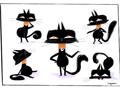 Black cat animation character design children book illustration