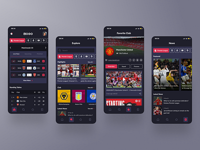 Football Live Score Mobile App app design football live score mobile app ui ux