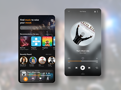 Music UI Mobile design glassmorphism illustraion mobile mockup music neomorphism uiux userinterface