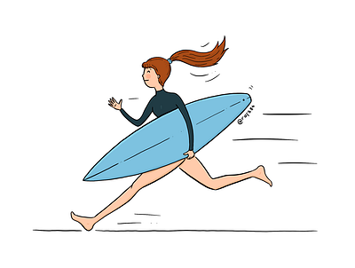 Running to the water cartoon character comic digitalart drawing illustration ipadpro procreate rafs84 rafsdesign rushing surf surfing