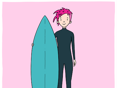 Pink haired surfer cartoon cartoon character comic illustration ipadpro procreate rafs84 rafsdesign surf surfer woman woman illustration