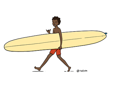 Longboarder heading to the beach cartoon character comic drawing drawings illustration longboard procreate rafsdesign shaka surf surfing