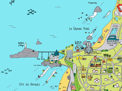 Biarritz Surf Map biarritz france illustration map ocean procreate rafs84 rafsdesign rocks summer surf surfers