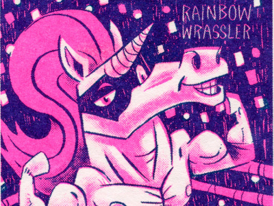 FFSF: Rainbow Wrassler! animal branding design freaky funky illustration monsters risograph unicorn wrestling