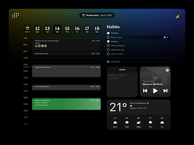 Calendar - Design exercise app calendar design figma habits notes productivity spotify ui