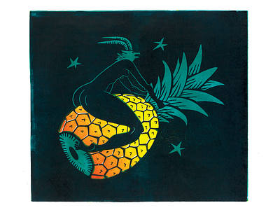 Pineapple lino hand carved hand printed illustration landing page lino linocut linoprint poster relief print