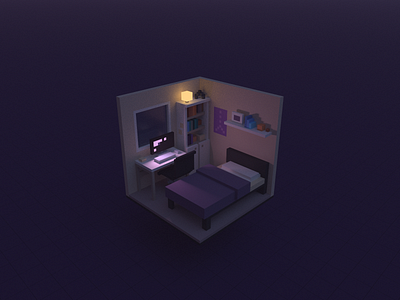Computer Bed Room 3d voxel render experiment magicavoxel