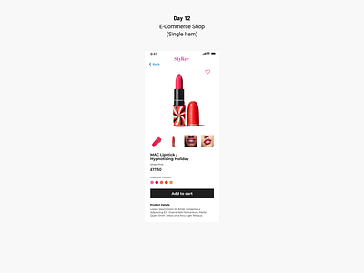 Daily UI : Day 12 E-Commerce Shop (single item) app dailyui day 12 e commerce ui