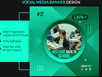 School social media banner design 2 clean design facebook ad flat graphic design instagram post minimal social media banner social media design twitter banner