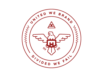 United We Brand - Divided We Fail eagle illustrator monolinear seal thick line title card vector