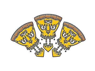 Pizza Trio character flat food illustrator lines monster pizza skulls
