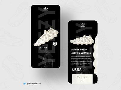 Yeezy 450 Cloud White 450 adidas animation app awesome concept designer kanye landing minimal mobile mockup shoes sneakers ui ui ux vaibhav west yeezy