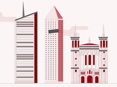 Lyon - Retro Illustration city city illustration flat france illustration lyon retro skyline story vector