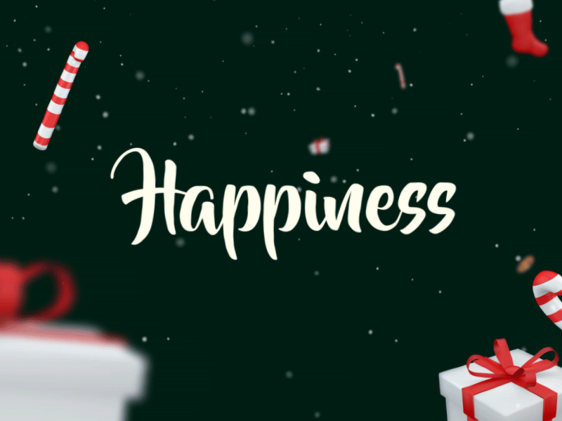 Christmas Happiness 3d after effects boxes candy cane christmas cookies gif gifts gingerbread happiness holiday illustration motion new year snow sparkle winter xmas