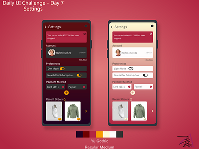 Daily UI Challenge - Day 7 - Settings adobe xd app design dailyui dailyuichallenge design settings ui ux