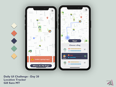 Daily UI Challenge - Day 20 - Location Tracker adobe xd app app design dailyui dailyuichallenge design dogs locationtracker ui ux