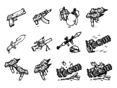 Weapon Sketches ak 47 game art gift grenade gun icon minigun rifle sketch sniper uzi weapon