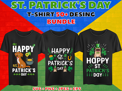 ST.PATRICK'S DAY T-SHIRT DESIGN BUNDLE branding design green illustration leprechaun shamrock stpattys typography