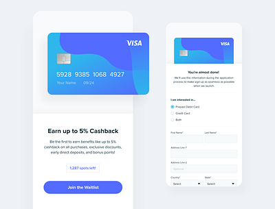 Join the Waitlist! app card credit card credit cards design flat form illustration payment ui vector