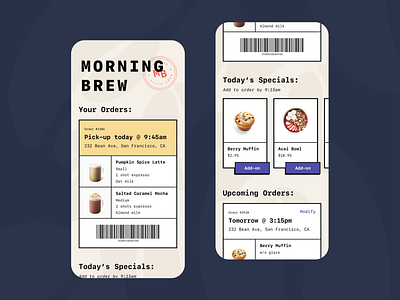 Pick up your morning coffee! app coffee coffee shop design ecommerce menu pickup shop ui vector