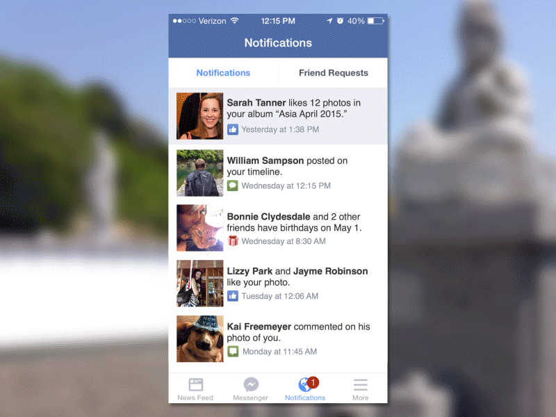 Facebook Notifications animation concept facebook flow grouping like mobile notifications photos redesign ui ux