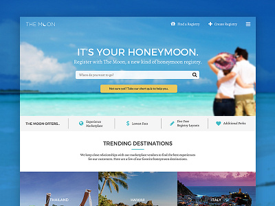 Honeymoon Travel Registry destination homepage landing page registry travel ui ux