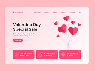 Valentine Day Special Sale banner concept concept design discount flowers header hearts landing page sale valentine valentine day website