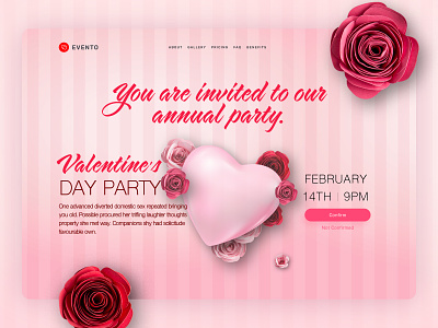 Valentine Day Event Special caligraphy event evento feb 14th floral flower header hearts homepage party pink red rsvp signup valentine