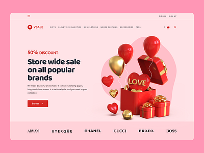 Valentine Special Sale Banner baloons blurb brand sale discount event gifts header pink red sale sales page special store valentine valentine day