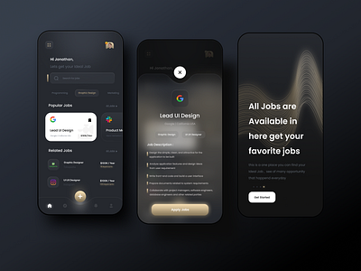 KERJO - Job Finder Apps darkmode design job job apps job finder mobile app mobile app design mobile design mobile design apps mobile ui moblieapp odama plainthing rylic trends trends 2021 ui ui trends uiux