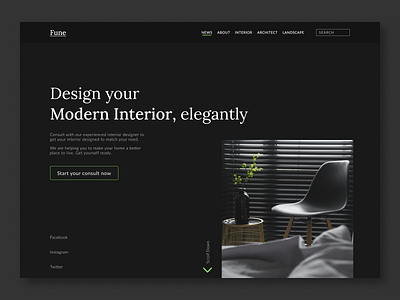 Interior Designer Website Header black branding concept design elegant furniture minimal ui ux web website