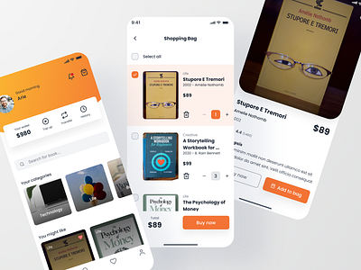 Book store App book clean concept design exploration minimal mobile app orange store ui ux