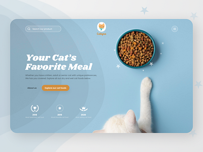 Cat Food Landing Page's Hero Exploration blue cat cat food clean concept design exploration food landing page minimal minimalis ui ux website