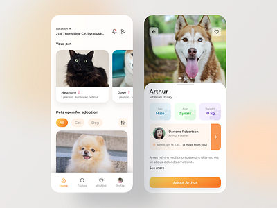 Pet Adoption App Concept android animals app application clean concept design exploration iphone minimal mobile orange pets ui user experience user interface ux