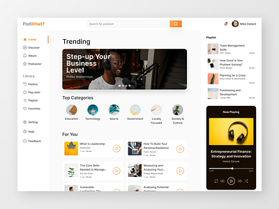 Podcast Platform Website application clean concept dashboard design exploration minimal orange podcast ui user experience user interface ux website