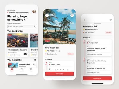 Travel App Design Concept app clean concept design exploration minimal mobile realistic red travel ui ux