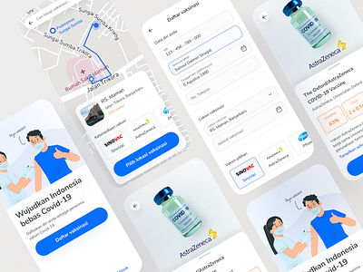 COVID-19 Vaccine registration app android app apple blue clean concept covid 19 design exploration indonesia map medic medical minimal mobile mobile app registration ui ux vaccine