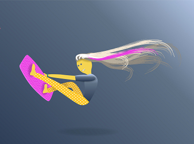 A girl with long hair on a pink surfboard branding design illustration logo vector website