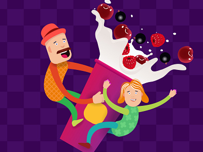 Cartoon men climbed on a glass with a milkshake branding design illustration logo vector web website