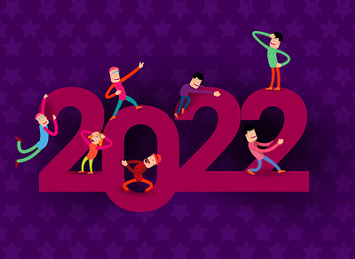 Cartoon men climbed the huge numbers of 2022 2022 branding design illustration logo vector web website
