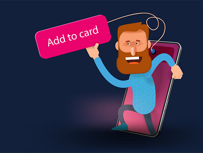 A bearded man climbs out of the mobile phone screen branding design illustration logo vector web website