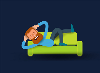 A father with a beard is lazily lying on a green sofa cartoon people design illustration logo vector website