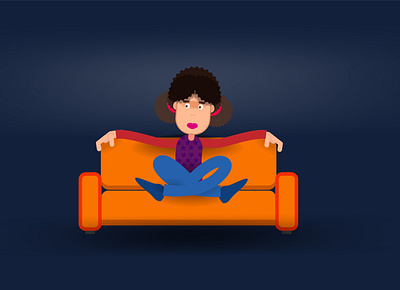 The girl is sitting in a yoga pose on the couch cartoon people character design illustration logo vector website