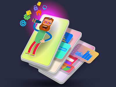 Web icon of a cartoon character looking through binoculars on th cartoon design illustration mobile people phone vector website