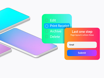 Three mobile phones in isometry with color displays and interfac elements empty gradient isometrics mobile phone screen web