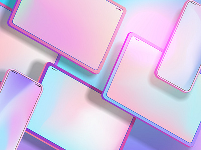 Color digital tablets and mobile phones with gradients on screen