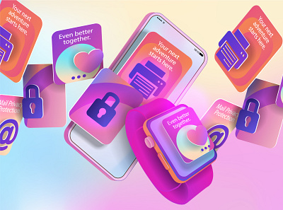 Smart watch and mobile phone with icons and graphical interface illustration