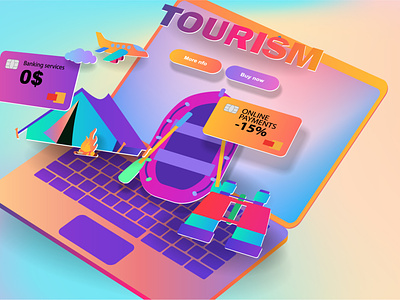 Website interface for tourism on a laptop screen economic